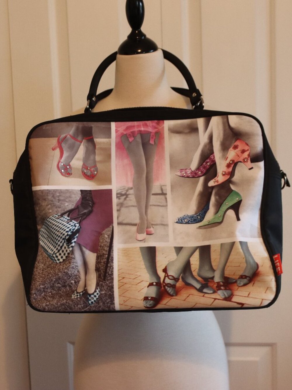 Time Black Zippered Travel Tote Colorful Photo Collage Stylish Heels and Shoes